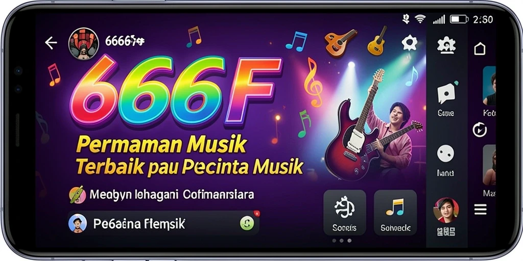 Screenshot gameplay 666F menampilkan antarmuka dan alat musik yang beragam.