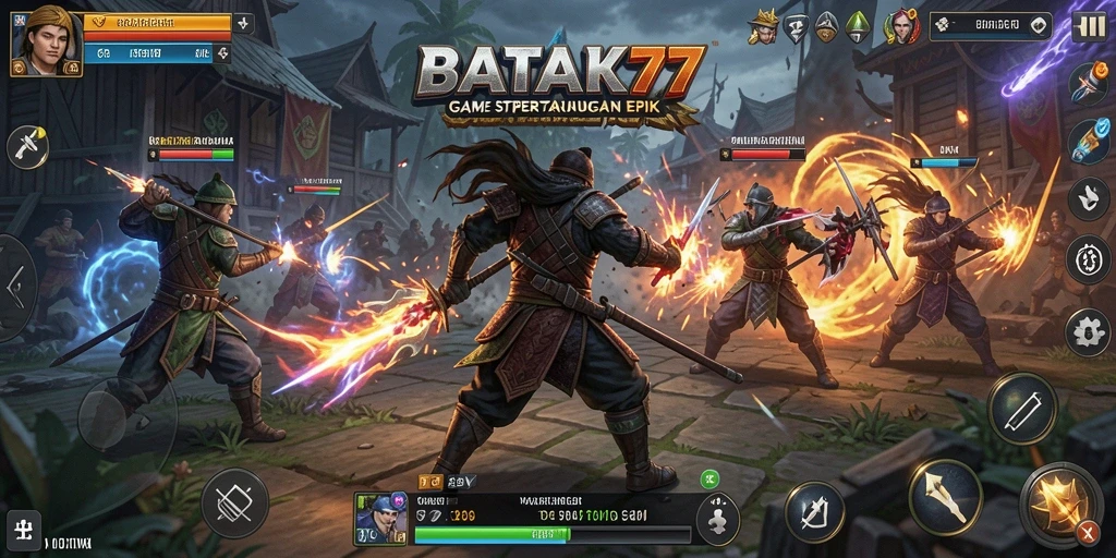 Tangkapan layar utama BATIK77 menampilkan aksi strategi permainan yang intens.