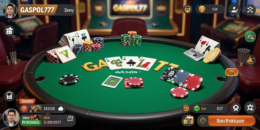 Screenshot gameplay GASPOL77 dengan tampilan meja Poker yang menarik.