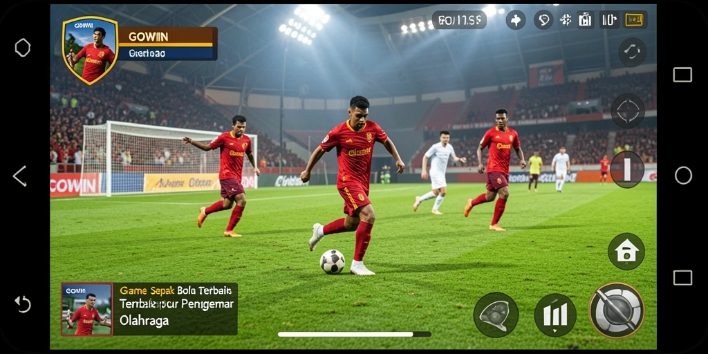 Screenshot GOWIN menampilkan momen seru di lapangan sepak bola.