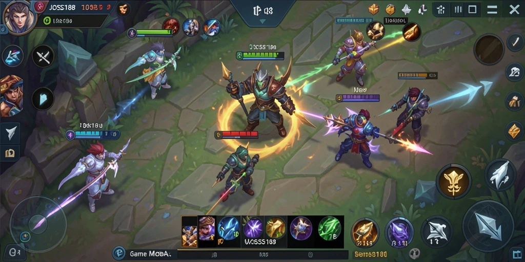 Tangkapan layar gameplay JOSS188 menampilkan pertempuran tim yang intens.