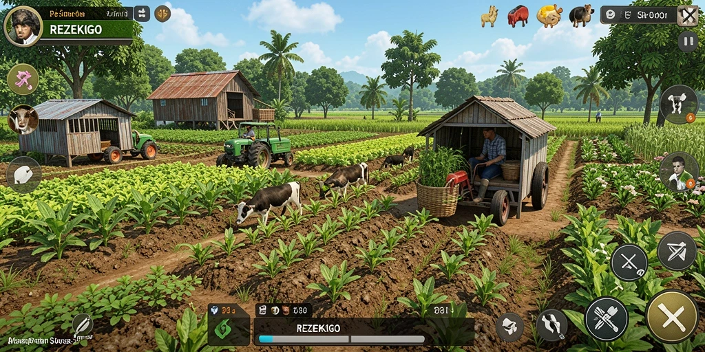 Tampilan gameplay menarik di dunia pertanian virtual.