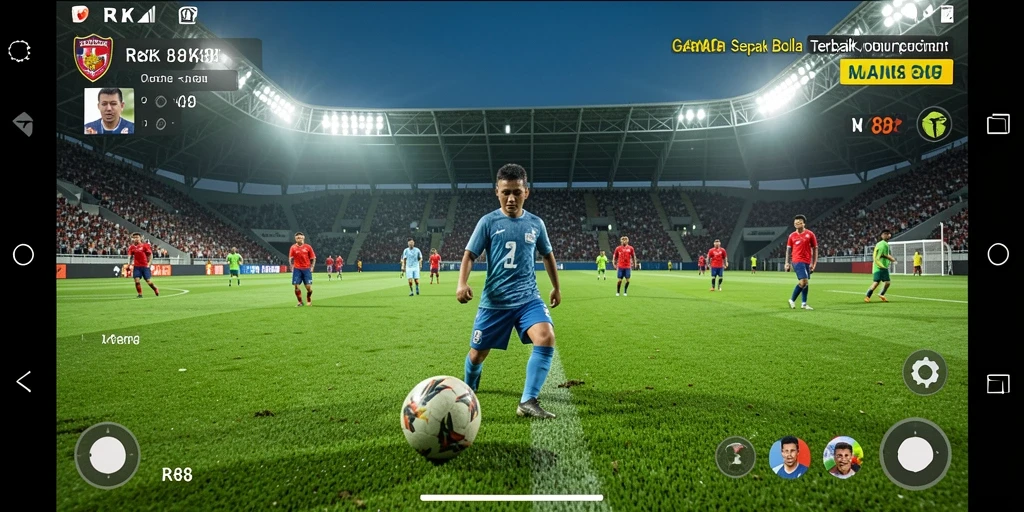 Tampilan gameplay sepak bola yang seru dan mendebarkan.