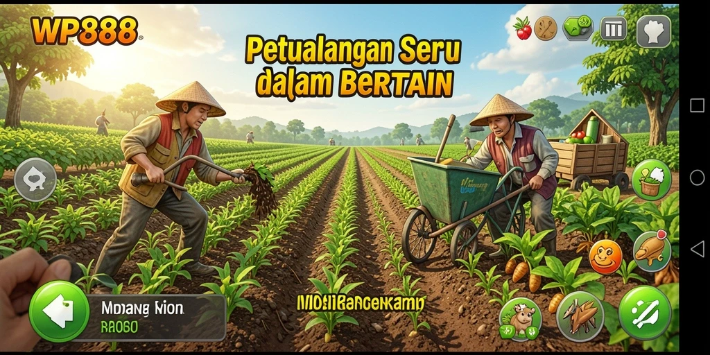 Screenshot WP888 menampilkan gameplay seru saat berkebun.